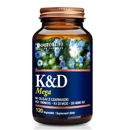 DOCTOR LIFE K2 & D3 Special w oleju z czarnuszki K2 180MCG K1 20MCG & 2000iu D3 suplement diety 120 kapsułek