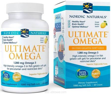 Nordic Naturals Ultimate Omega 1280 mg żelatyna rybia 60 kapsułek miękkich o smaku cytrynowym