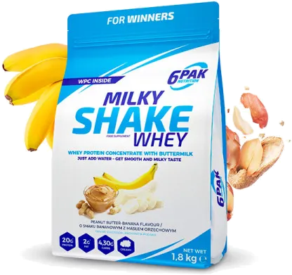 6PAK Milky Shake Whey 700g białko WPC o smaku bananowym z masłem orzechowym