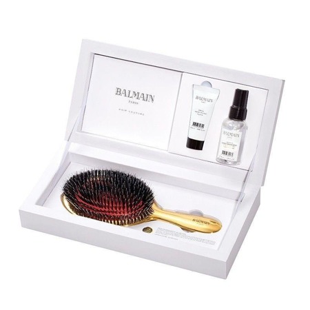 Balmain Golden Spa Brush zestaw złota szczotka do włosów + Argan Elixir 20ml + Leave-In Conditioner Spray 50ml