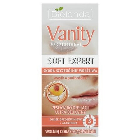 Bielenda Vanity Professional Soft Expert zestaw do depilacji twarzy ultra delikatny krem 15ml + kompres 10ml + szpatułka