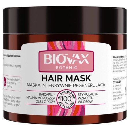 Biovax Botanic maska regenerująca Baicapil & Malina Moroszka & Olej z róży 250ml