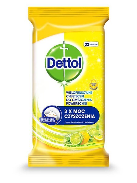 Dettol Wielofunkcyjne chusteczki do czyszczenia powierzchni Limonka & Cytryna 32szt