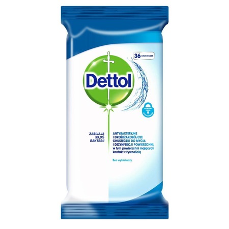 Dettol chusteczki do mycia i dezynfekcji powierzchni antybakteryjne i drożdżakobójcze 36 szt