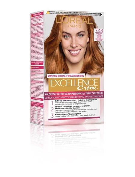 Excellence Creme farba do włosów 7.43 Blond Miedziano-Złocisty