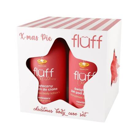 Fluff X-mas Pie zestaw żel do prysznic 200ml + balsam do ciała 200ml + myjka do ciała