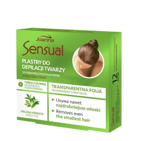 Joanna Sensual plastry do depilacji twarzy Zielona Herbata 12szt + oliwka łagodząca podrażnienia 10ml