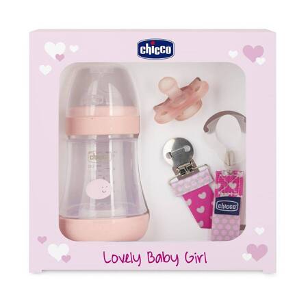 Lovely Baby Girl zestaw butelka antykolkowa Perfect 5 150ml + smoczek Physioforma Mini Soft + tasiemka do smoczka