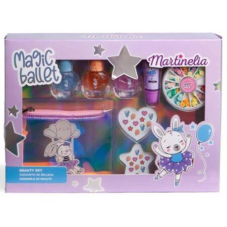 Magic Ballet zestaw lakier do paznokci 3szt + błyszczyk do ust 1szt + naklejki do paznokci + kosmetyczka