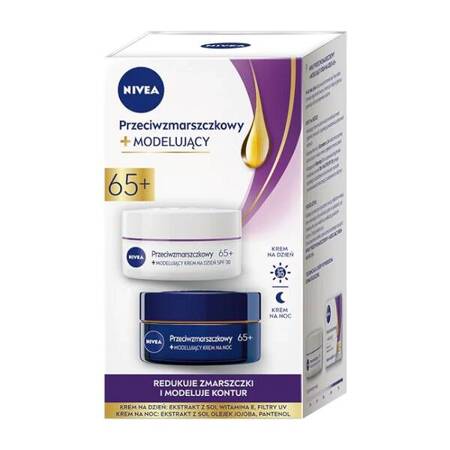 NIVEA Przeciwzmarszczkowy+ modelujący krem na noc 65+ 50ml + Przeciwzmarszczkowy+ modelujący krem na dzień 65+ 50ml