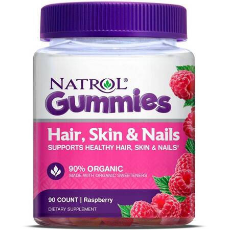 Natrol Hair Skin &amp; Nails - Włosy Skóra i Paznokcie 90 żelek malinowych