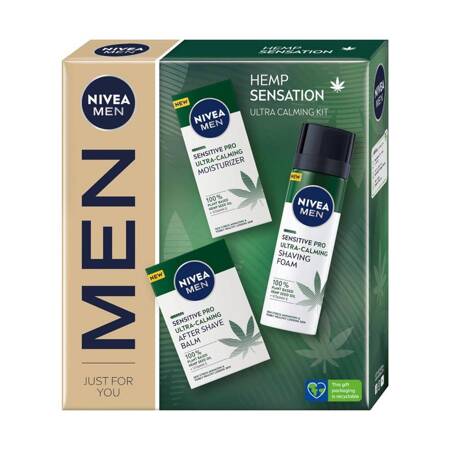 Nivea Men Hemp Sensation balsam po goleniu 100ml + pianka do golenia 200ml + krem nawilżający 75ml