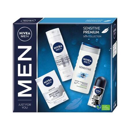 Nivea Men Sensitive Premium żel pod prysznic 250ml + antyperspirant roll-on 50ml + balsam po goleniu 100ml + pianka do golenia 200ml