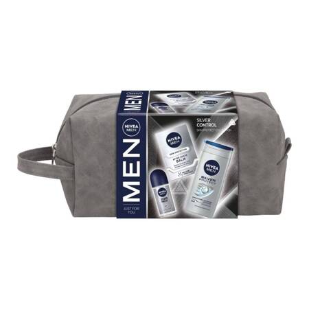 Nivea Men Silver Control żel pod prysznic 250ml + balsam po goleniu 100ml + antyperspirant roll-on 50ml + kosmetyczka