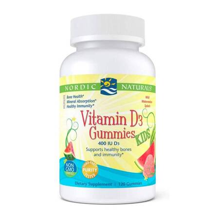 Nordic Naturals Witamina D3 dla Dzieci (Vitamin D3 Gummies) 400 IU 120 żelek o smaku dzikiego arbuza