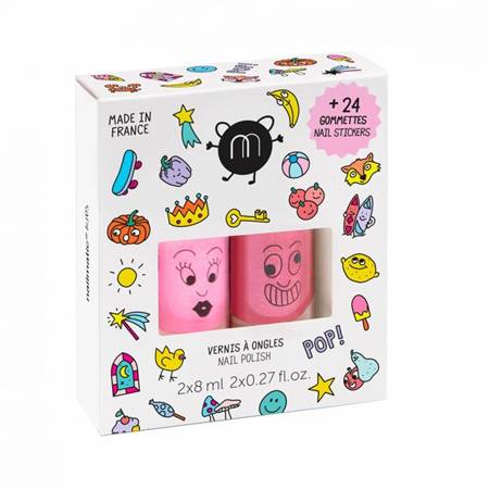 Pop Set zestaw lakierów do paznokci Dolly 8ml + Kitty 8ml + naklejki na paznokcie 24szt