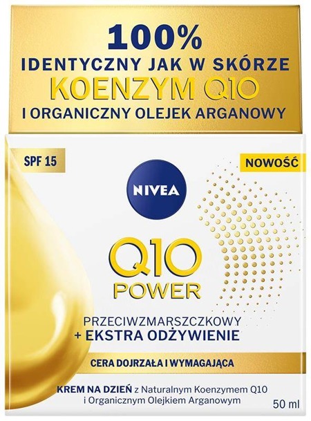 Q10 Power Przeciwzmarszczkowy + Ekstra Odżywienie krem na dzień SPF15 z naturalnym koenzymem Q10 i organicznym olejkiem arganowym 50ml