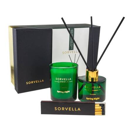 Sorvella Spring Night zestaw dyfuzor zapachowy 120ml + świeca zapachowa 170g + zapałki