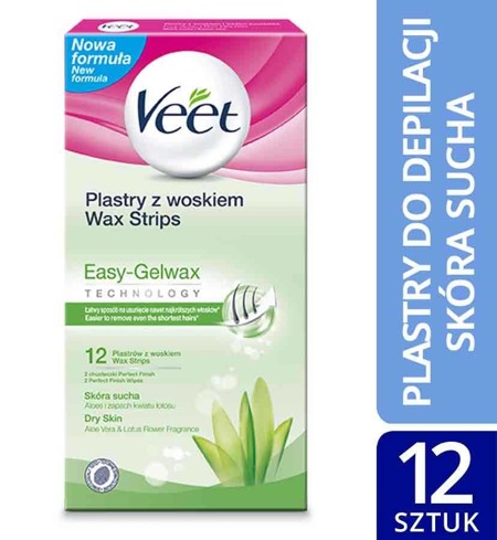 Veet Plastry do depilacji z woskiem dla skóry suchej 12 szt