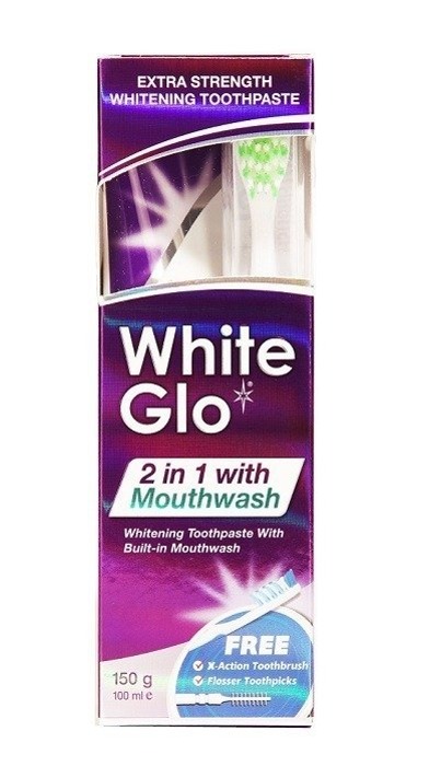 WHITE GLO 2 in 1 with Mouthwash 100ml + szczoteczka